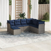 7 pcs conjunto sofás p/ jardim c/ almofadões vime PE cinzento