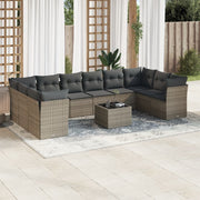 11 pcs conjunto sofás de jardim c/ almofadões vime PE cinzento