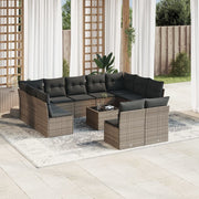 12 pcs conjunto de sofás jardim c/ almofadões vime PE cinzento