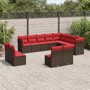 12 pcs conjunto de sofás jardim com almofadões vime PE castanho