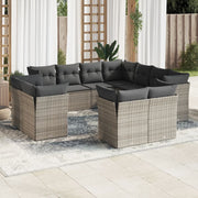 11 pcs conjunto sofás de jardim c/ almofadões vime PE cinzento