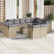 13 pcs conjunto de sofás p/ jardim com almofadões vime PE bege