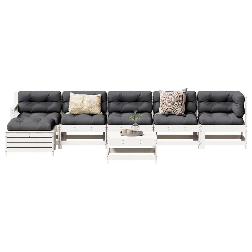 7 pcs conjunto lounge de jardim pinho maciço branco