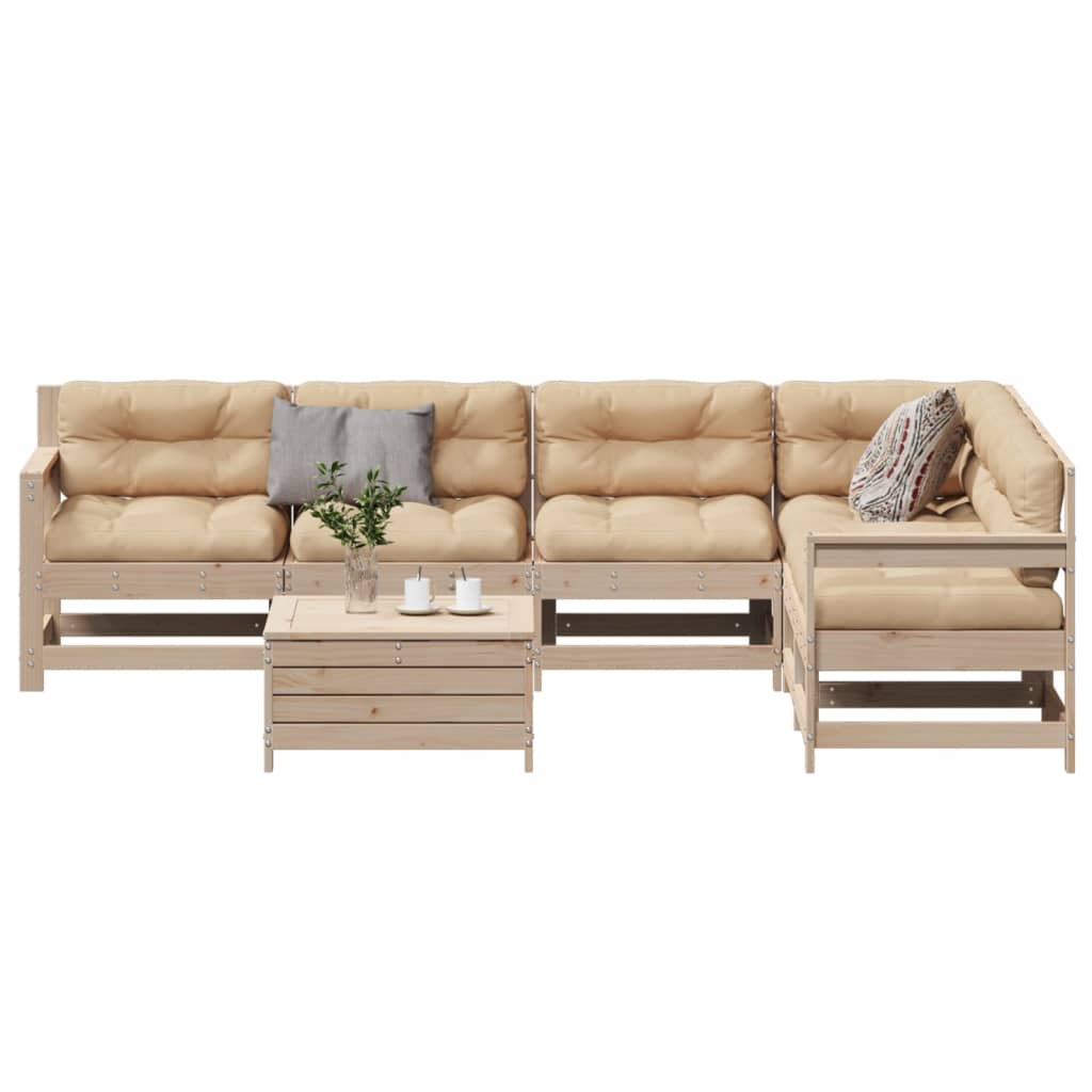 7 pcs conjunto lounge de jardim c/ almofadões pinho maciço
