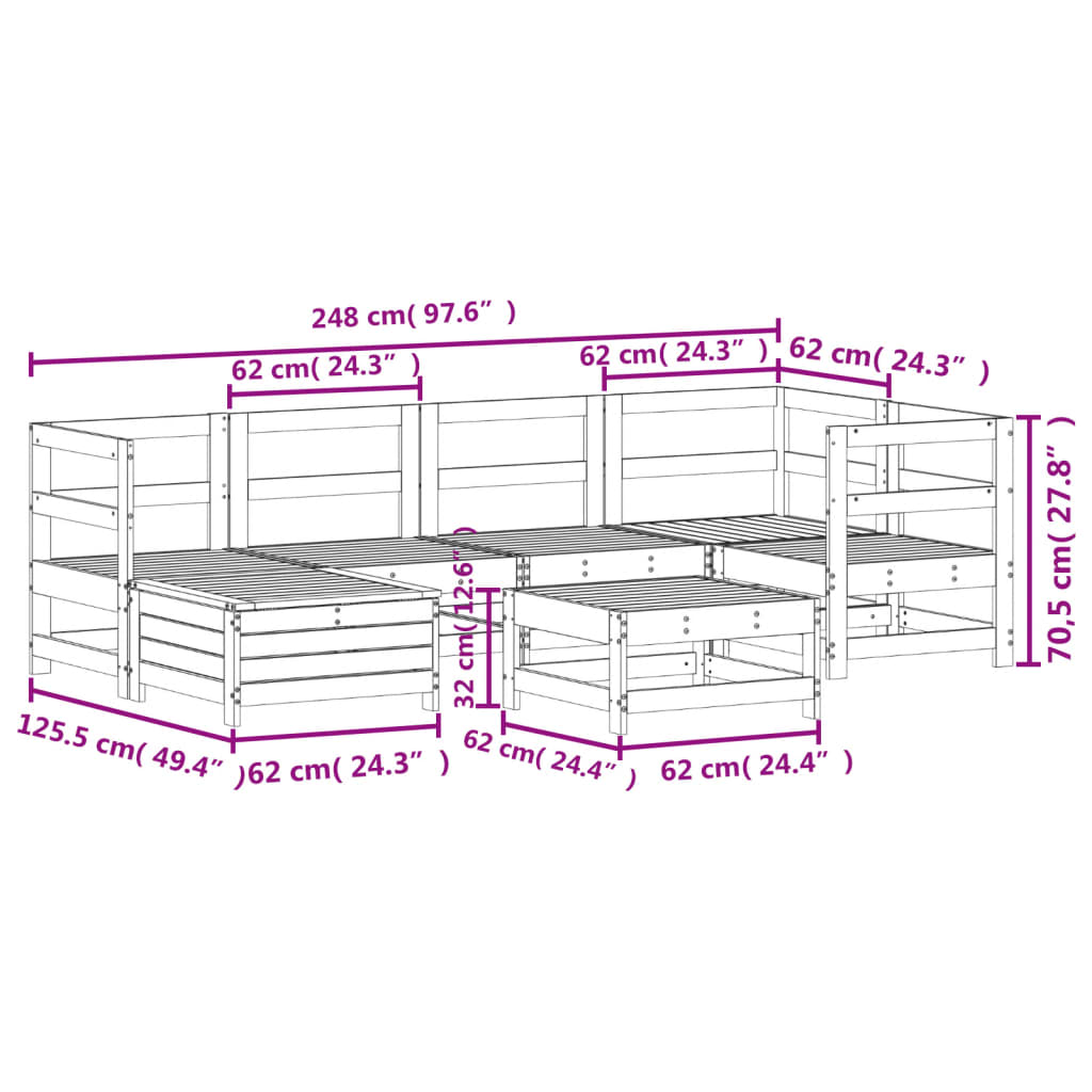 7 pcs conjunto sofás jardim madeira abeto-de-douglas