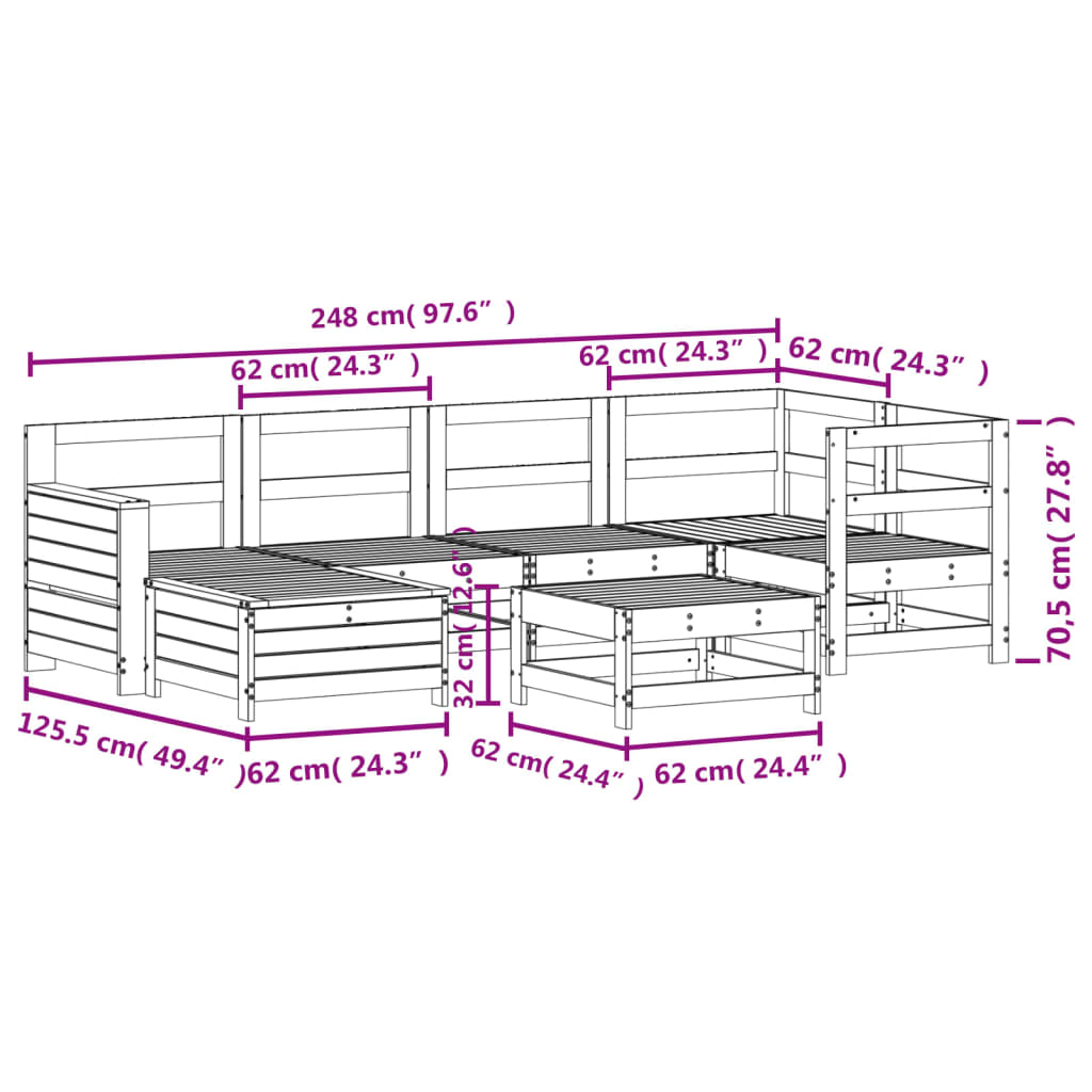 7 pcs conjunto de sofás para jardim pinho maciço branco