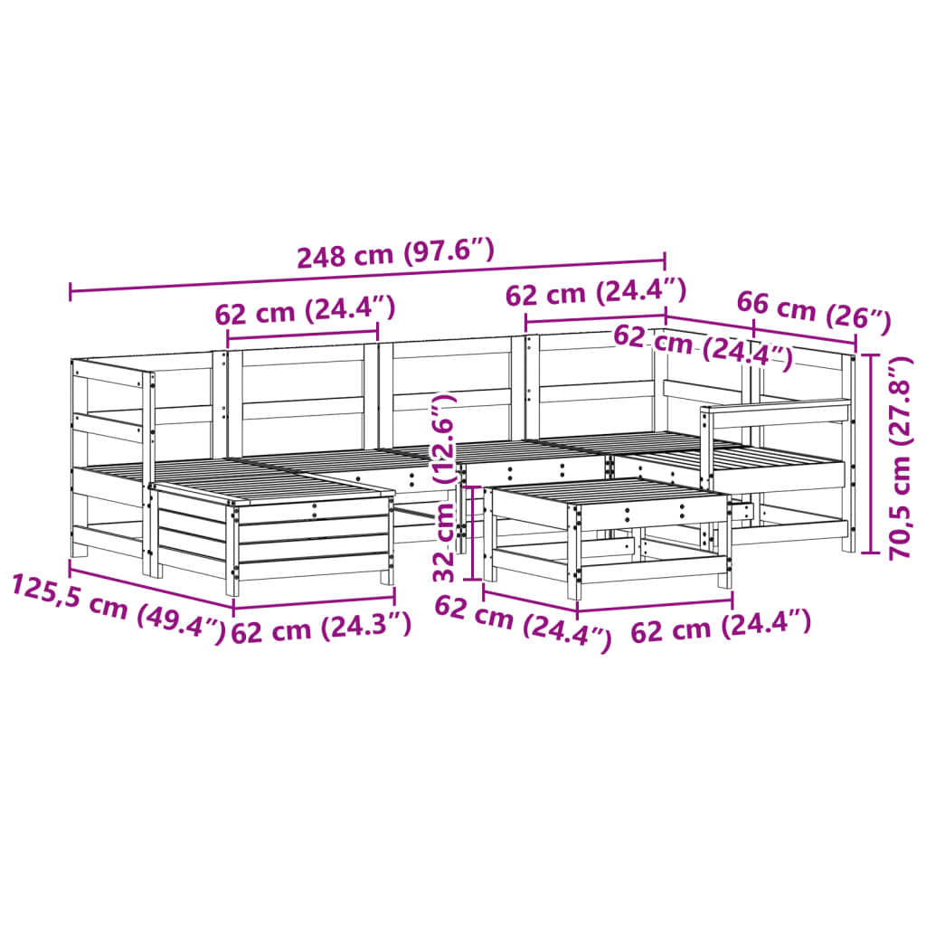 7 pcs conjunto sofás jardim madeira abeto-de-douglas