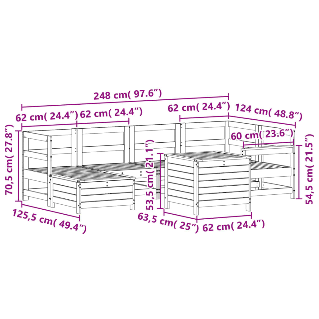 7 pcs conjunto sofás jardim madeira abeto-de-douglas