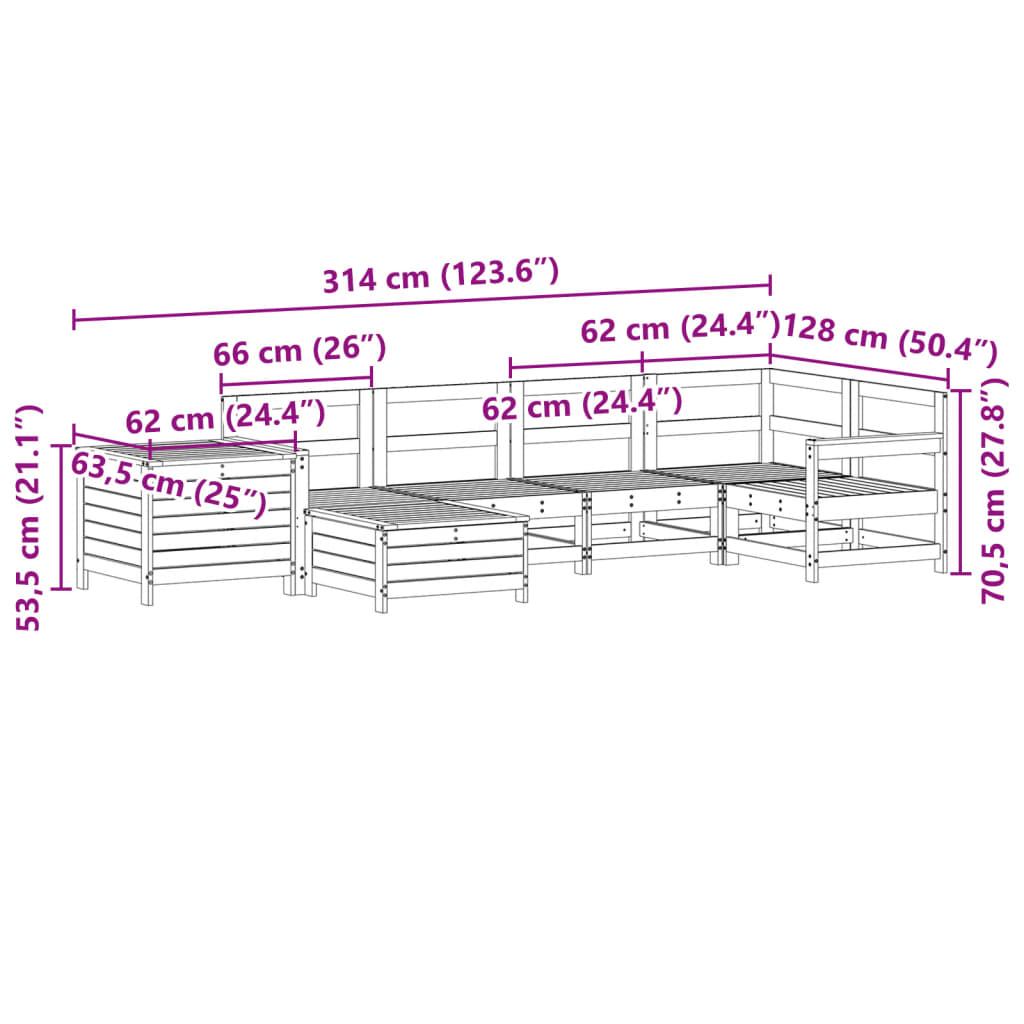 7 pcs conjunto sofás jardim madeira de pinho impregnada