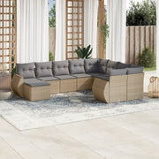 10 pcs conjunto de sofás p/ jardim com almofadões vime PE bege