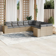 10 pcs conjunto de sofás p/ jardim com almofadões vime PE bege