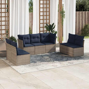 7 pcs conjunto sofás p/ jardim c/ almofadões vime PE cinzento
