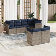 7 pcs conjunto sofás p/ jardim c/ almofadões vime PE cinzento
