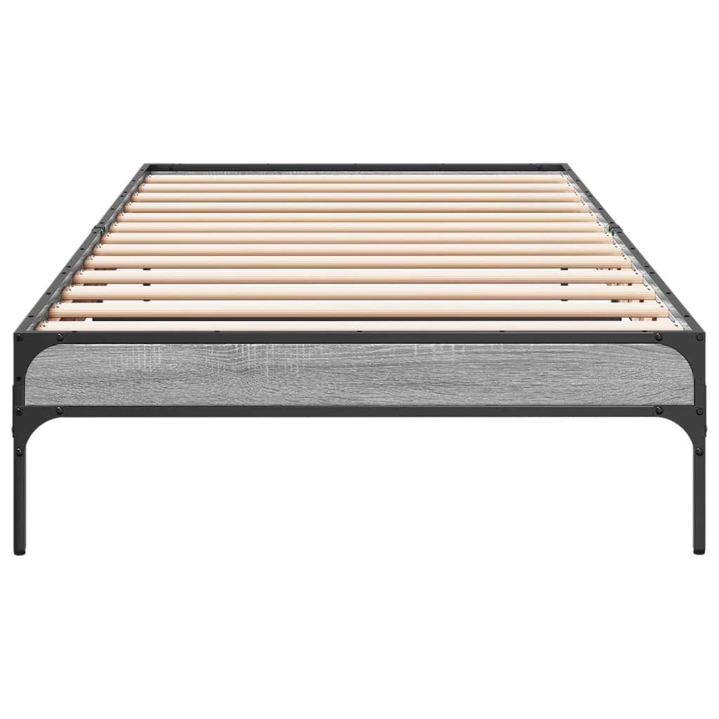 Estrutura de cama derivados de madeira e metal cinzento sonoma