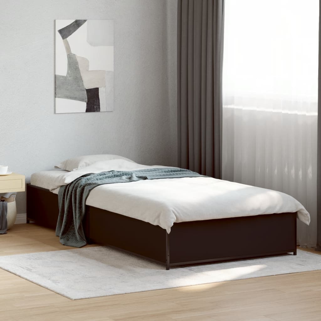 Estrutura de cama 75x190 cm derivados de madeira e metal preto