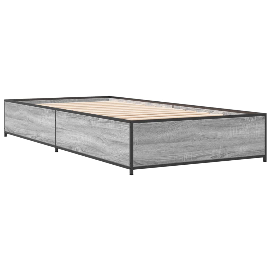 Estrutura de cama derivados de madeira e metal cinzento sonoma