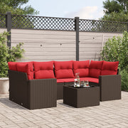 7 pcs conjunto de sofás jardim c/ almofadões vime PE castanho