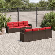 9 pcs conjunto sofás p/ jardim c/ almofadões vime PE castanho