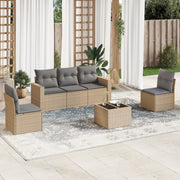 6 pcs conjunto de sofás p/ jardim com almofadões vime PE bege