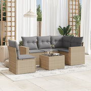 6 pcs conjunto de sofás p/ jardim com almofadões vime PE bege