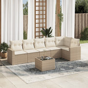 7 pcs conjunto de sofás p/ jardim com almofadões vime PE bege