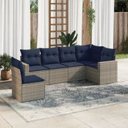 6 pcs conjunto sofás p/ jardim c/ almofadões vime PE cinzento