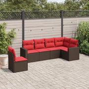6 pcs conjunto de sofás jardim c/ almofadões vime PE castanho