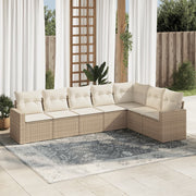 7 pcs conjunto de sofás p/ jardim com almofadões vime PE bege
