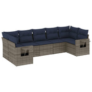 7 pcs conjunto sofás p/ jardim c/ almofadões vime PE cinzento
