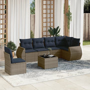 7 pcs conjunto sofás p/ jardim c/ almofadões vime PE cinzento