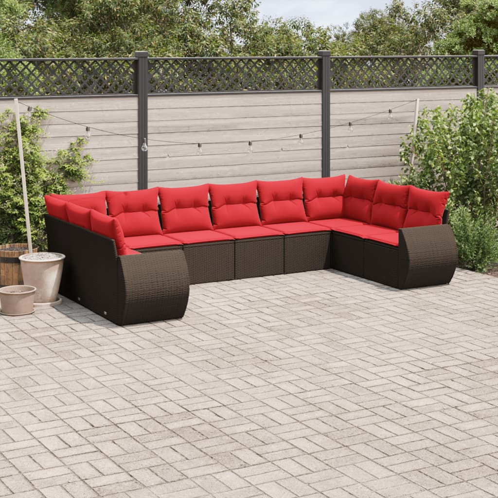 10 pcs conj. sofás jardim com almofadões vime PE castanho