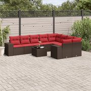 10 pcs conj. sofás jardim com almofadões vime PE castanho