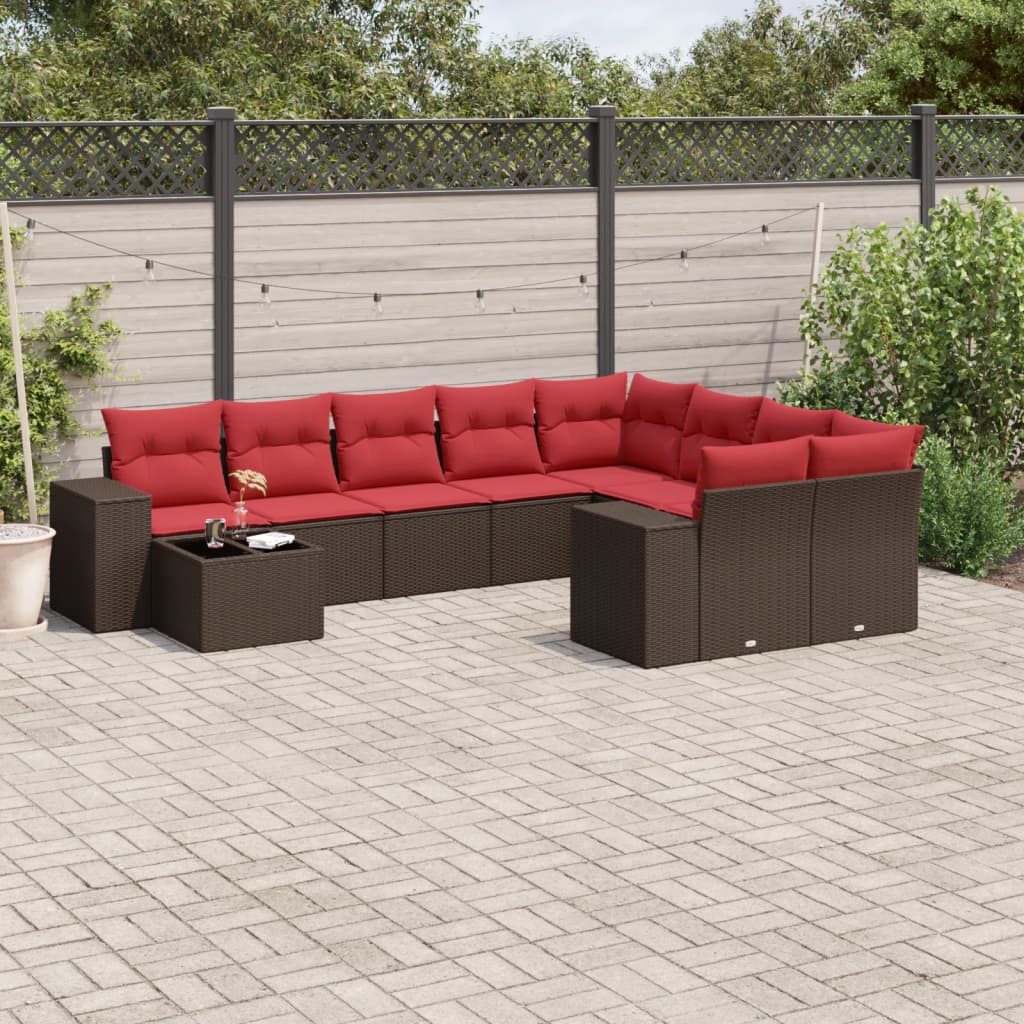 10 pcs conj. sofás jardim com almofadões vime PE castanho