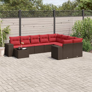 10 pcs conj. sofás jardim com almofadões vime PE castanho