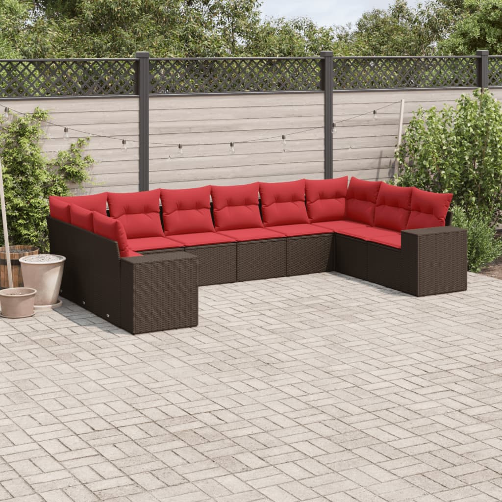 10 pcs conj. sofás jardim com almofadões vime PE castanho