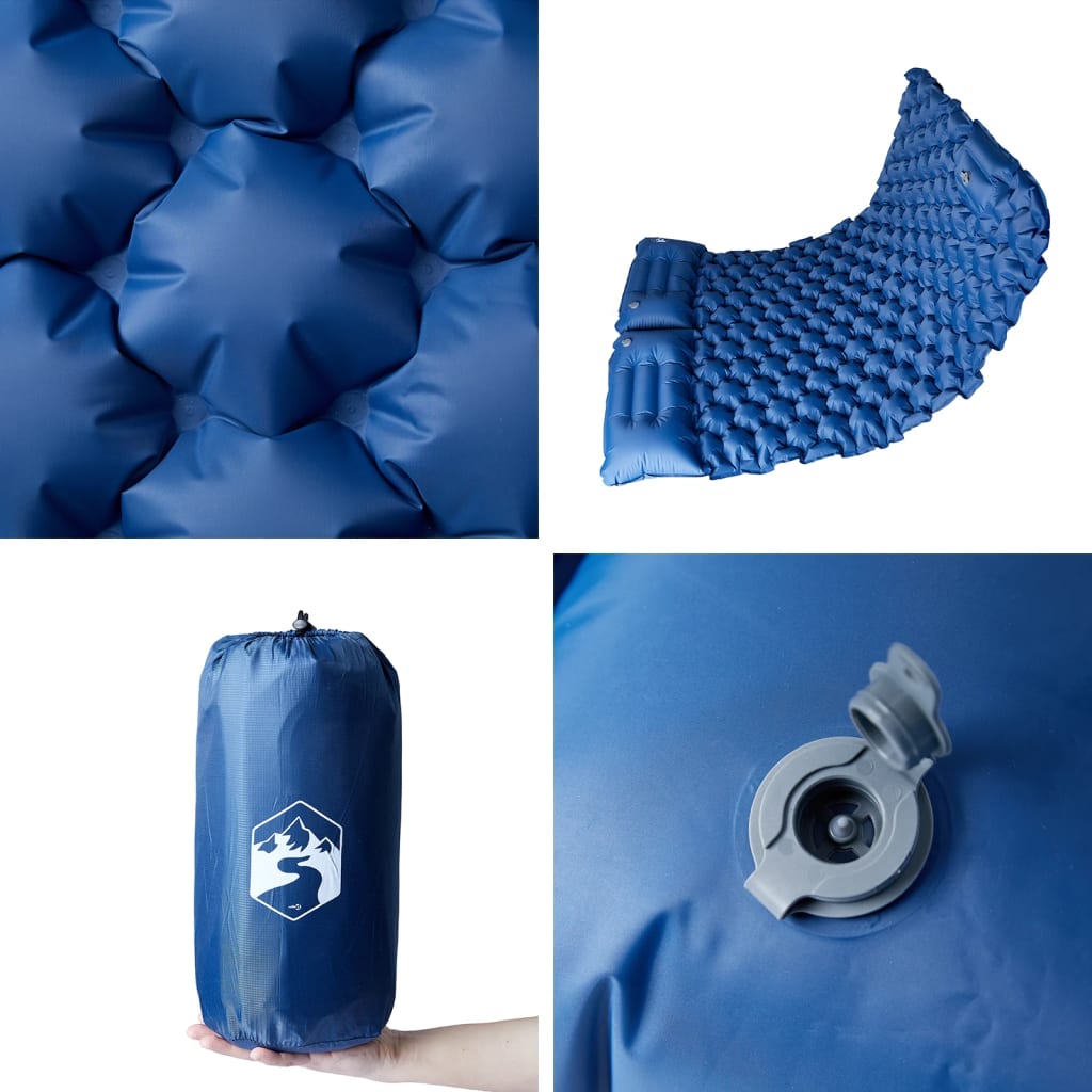 Colchão campismo autoinsuflável c/ almofadas 2 p. azul-marinho