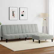 Sofá-cama 2 lugares c/ apoio de pés veludo cinza-claro