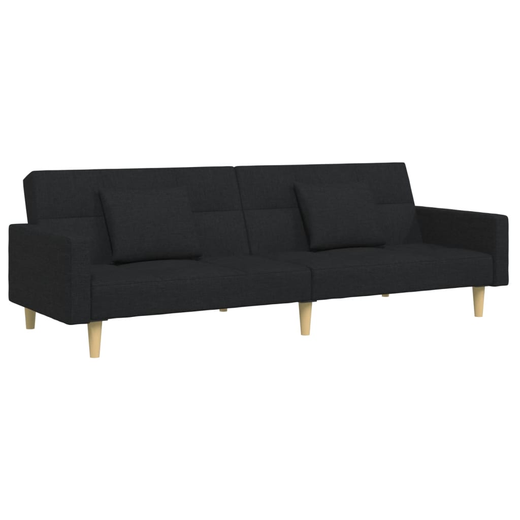 Sofá-cama de 2 lugares com apoio de pés tecido preto