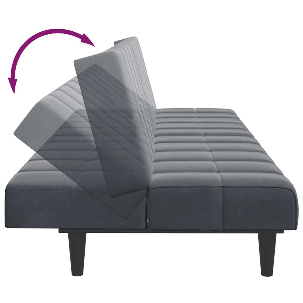 Sofá-cama 2 lugares c/ apoio de pés veludo cinzento-escuro