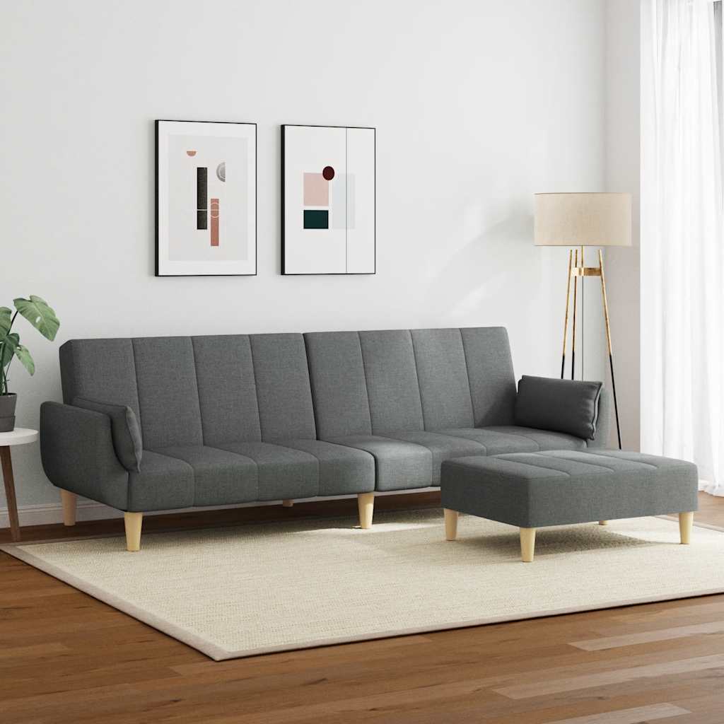 Sofá-cama de 2 lugares c/ apoio de pés tecido cinzento-escuro