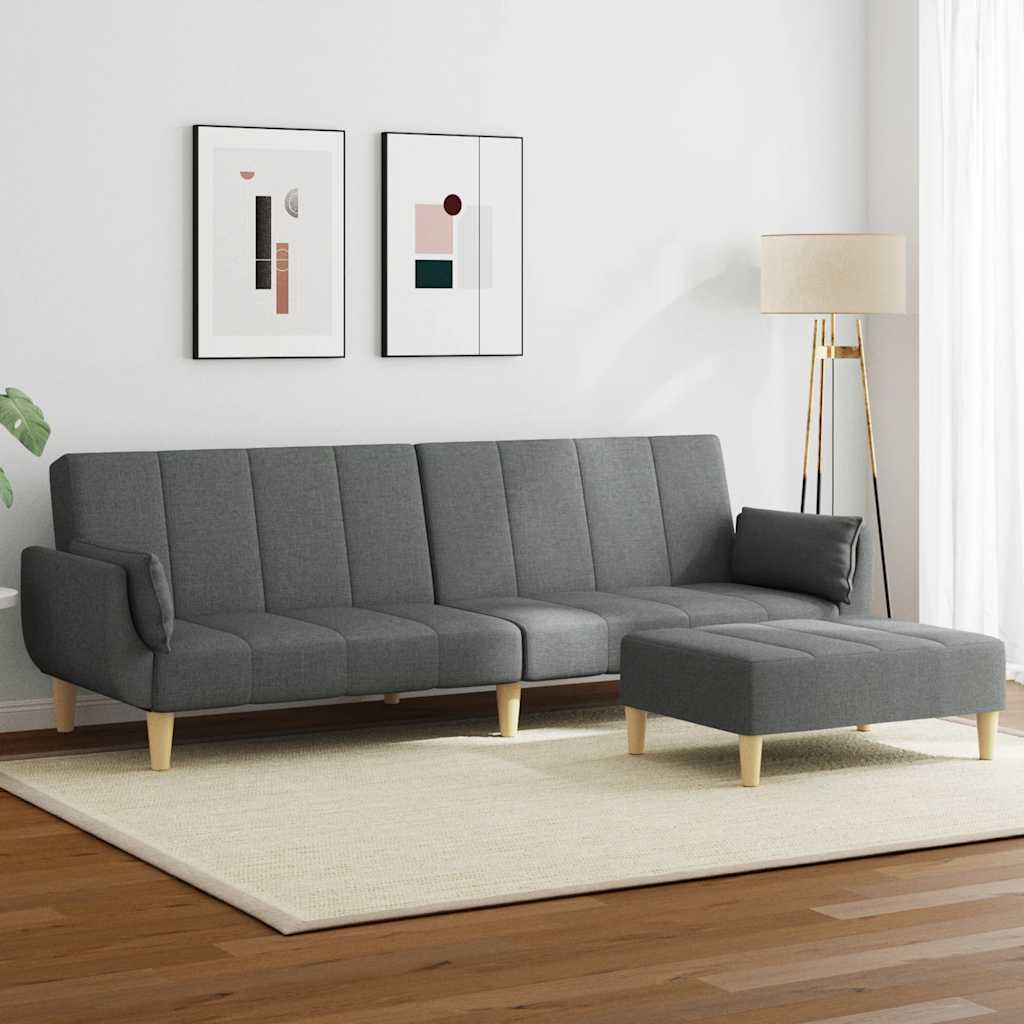 Sofá-cama de 2 lugares c/ apoio de pés tecido cinzento-escuro