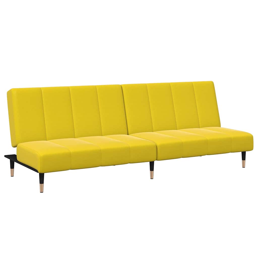 Sofá-cama 2 lugares c/ apoio de pés veludo amarelo