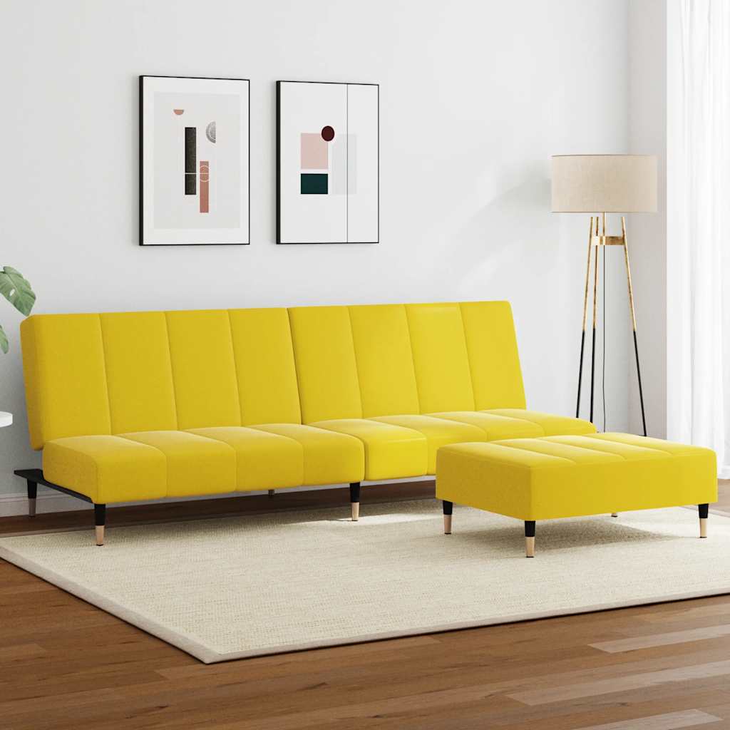 Sofá-cama 2 lugares c/ apoio de pés veludo amarelo