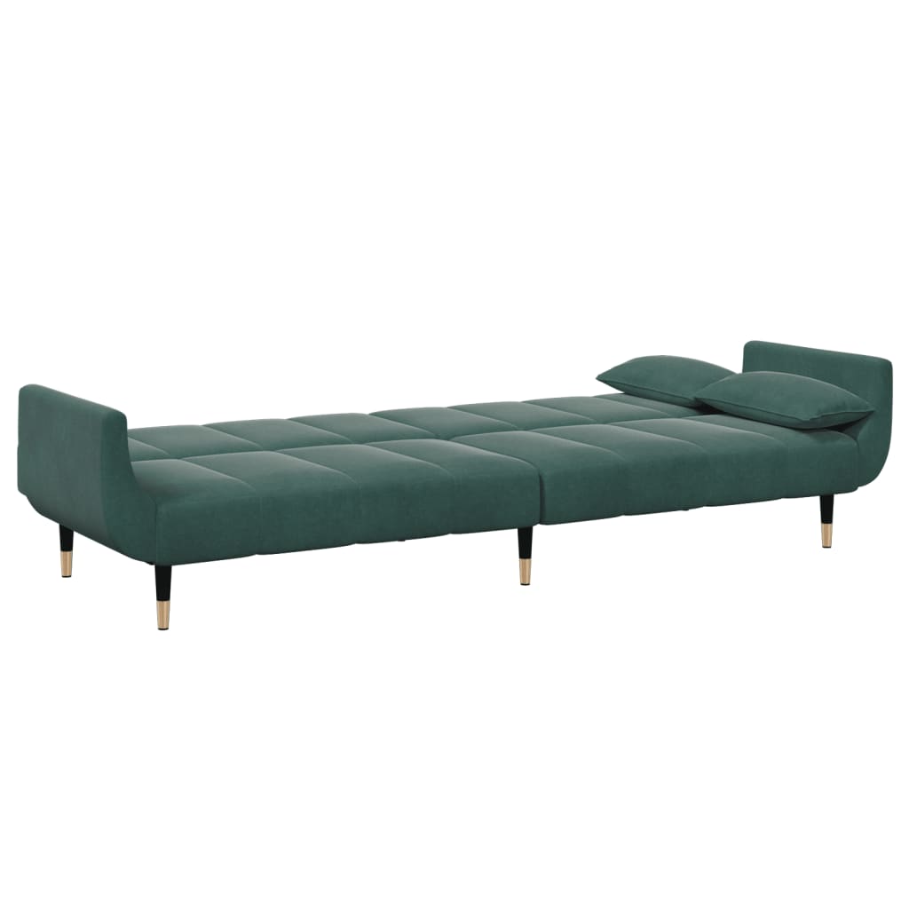 Sofá-cama 2 lugares c/ apoio de pés veludo verde-escuro