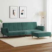 Sofá-cama 2 lugares c/ apoio de pés veludo verde-escuro