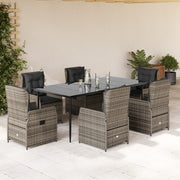 7 pcs conjunto de jantar p/ jardim c/ almofadões vime PE cinza
