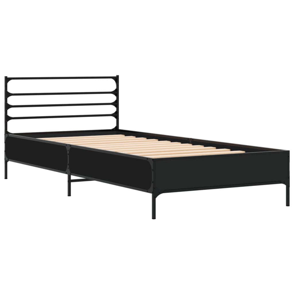 Estrutura de cama 75x190 cm derivados de madeira e metal preto