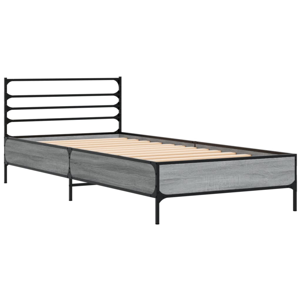 Estrutura de cama derivados de madeira e metal cinzento sonoma