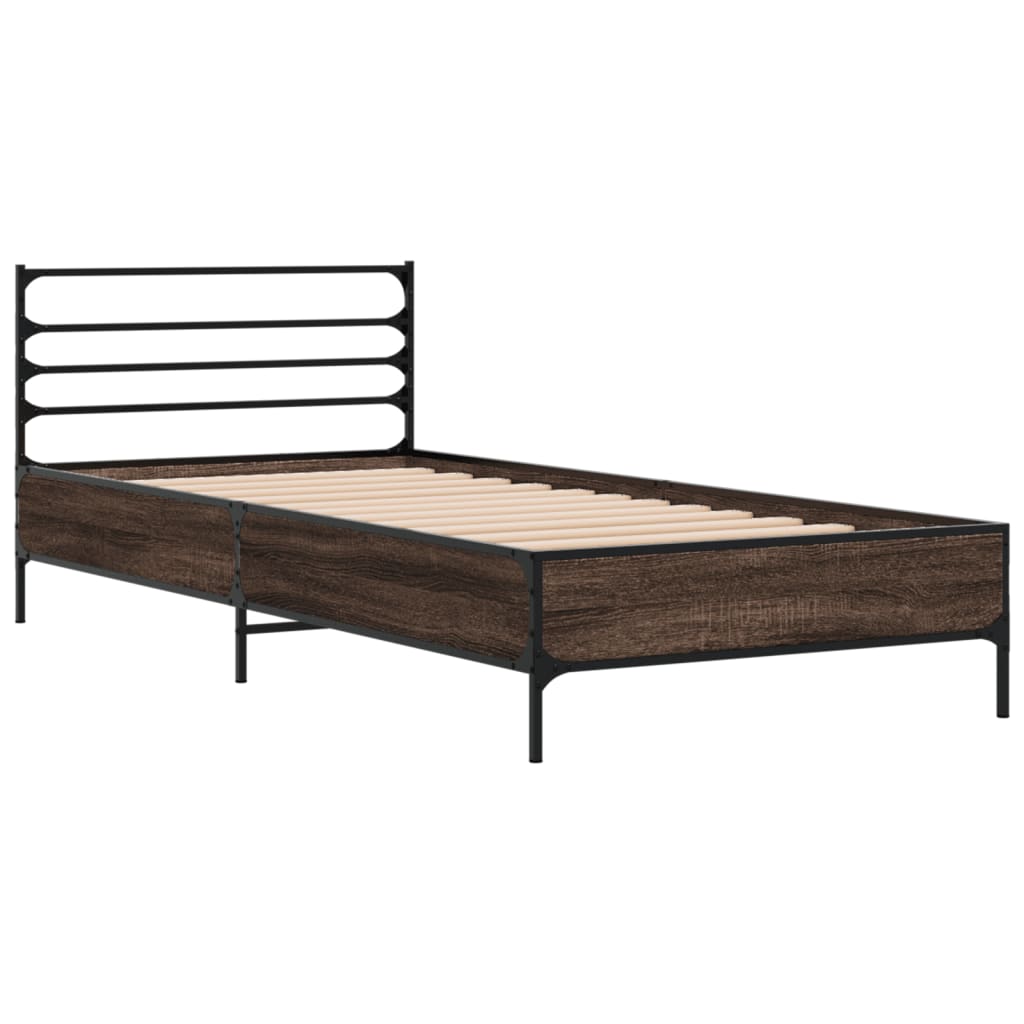Estrutura de cama derivados de madeira/metal carvalho castanho