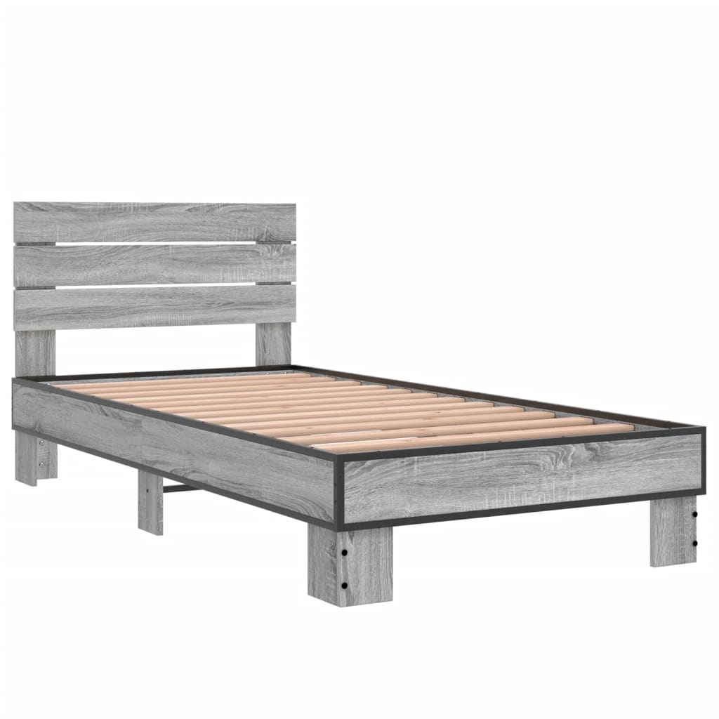 Estrutura de cama derivados de madeira e metal cinzento sonoma